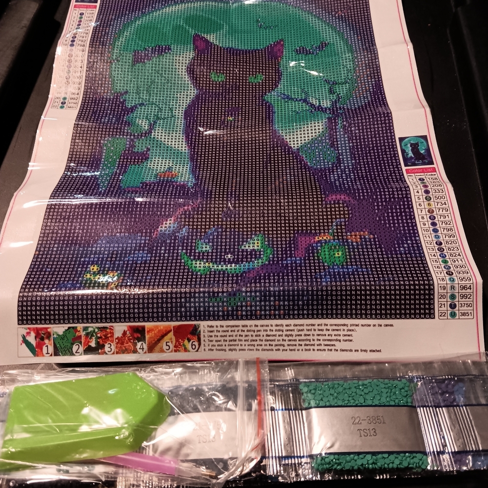 Mystical Black Cat Diamond Painting Kit - Purple and Green 30x40